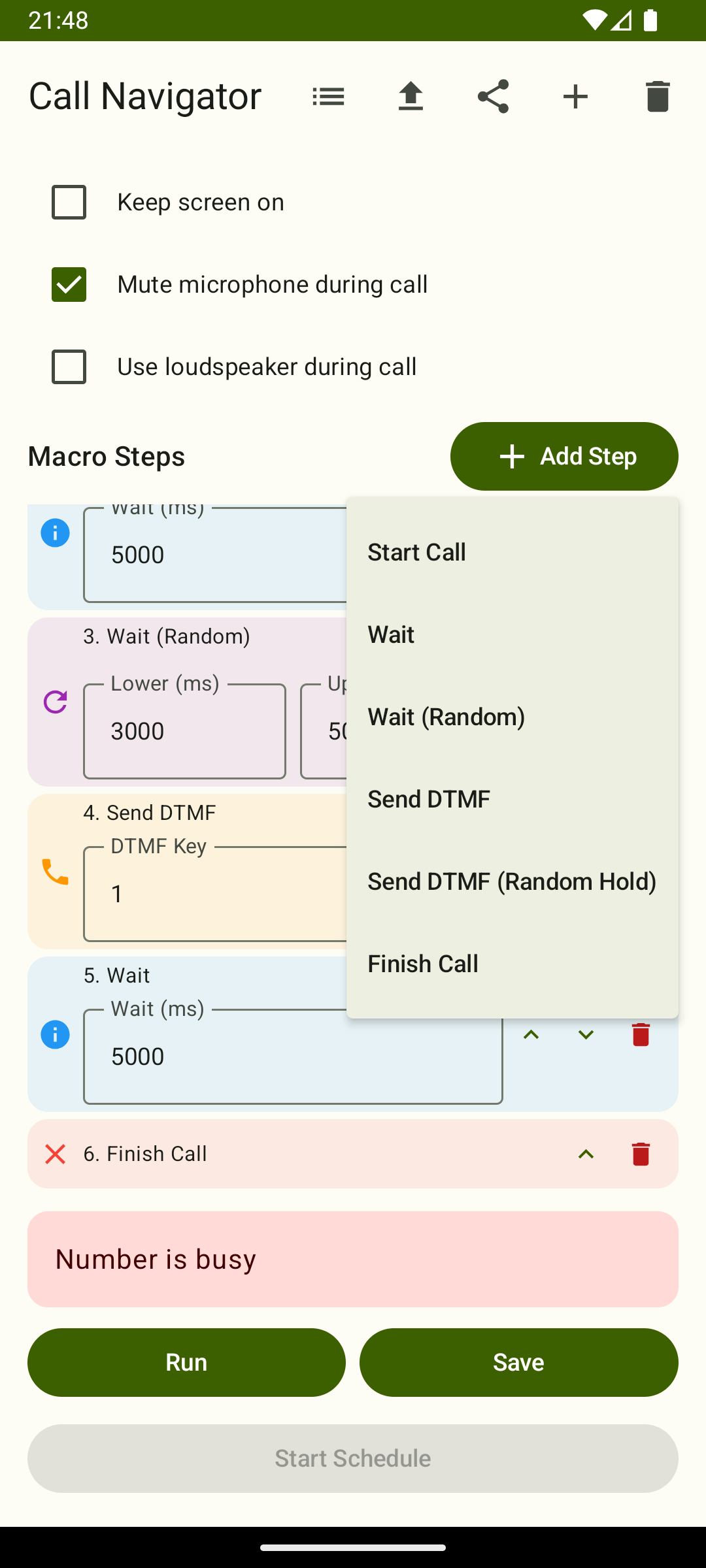 Call Navigator macro builder screenshot
