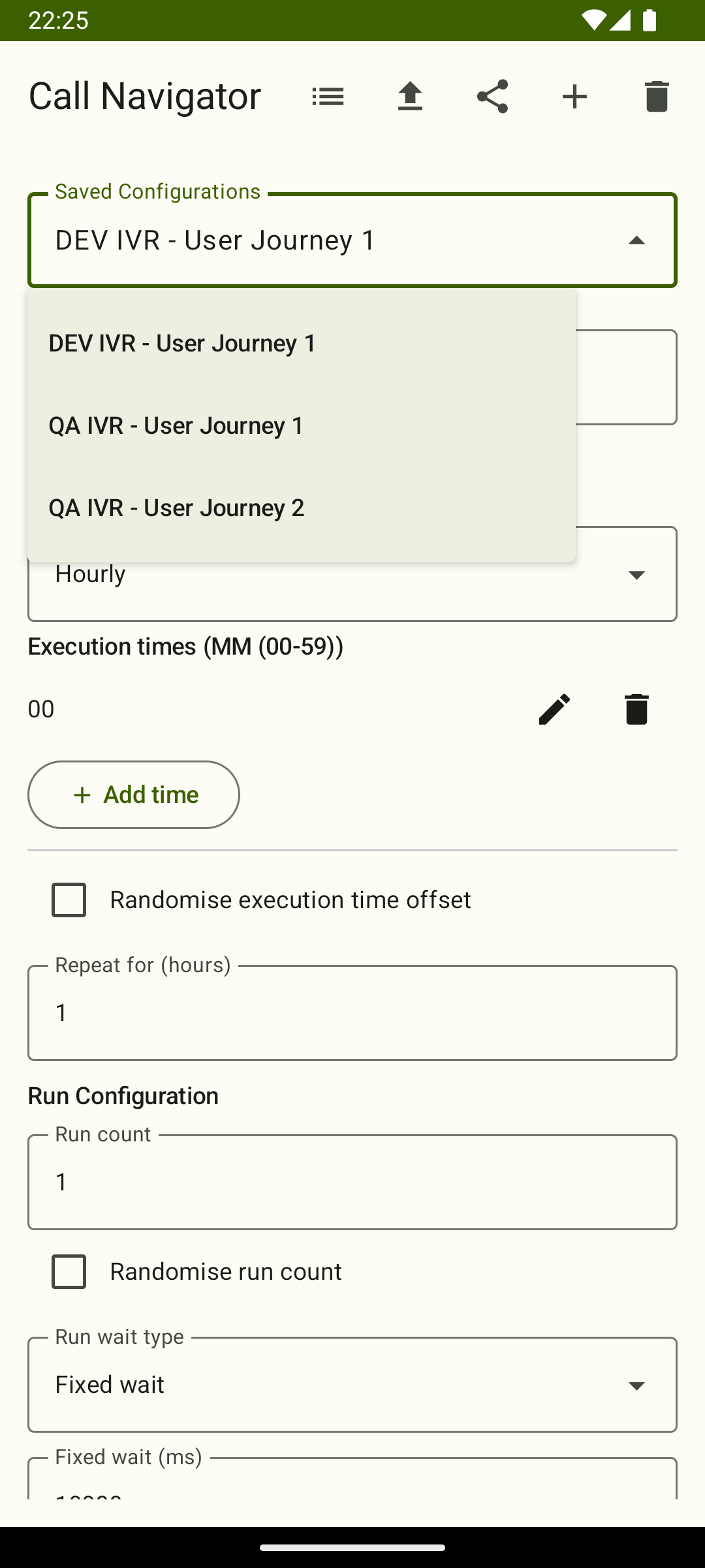 Named Config Management screen showing a list of saved configurations